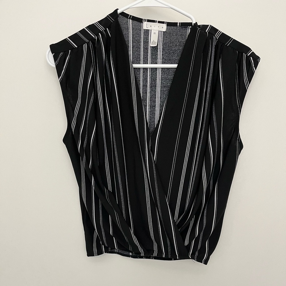 Leith blouse, black with white stripes, xs
